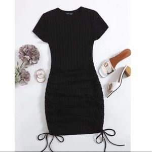 Drawstring side, ribbed knit body con dress NWOT